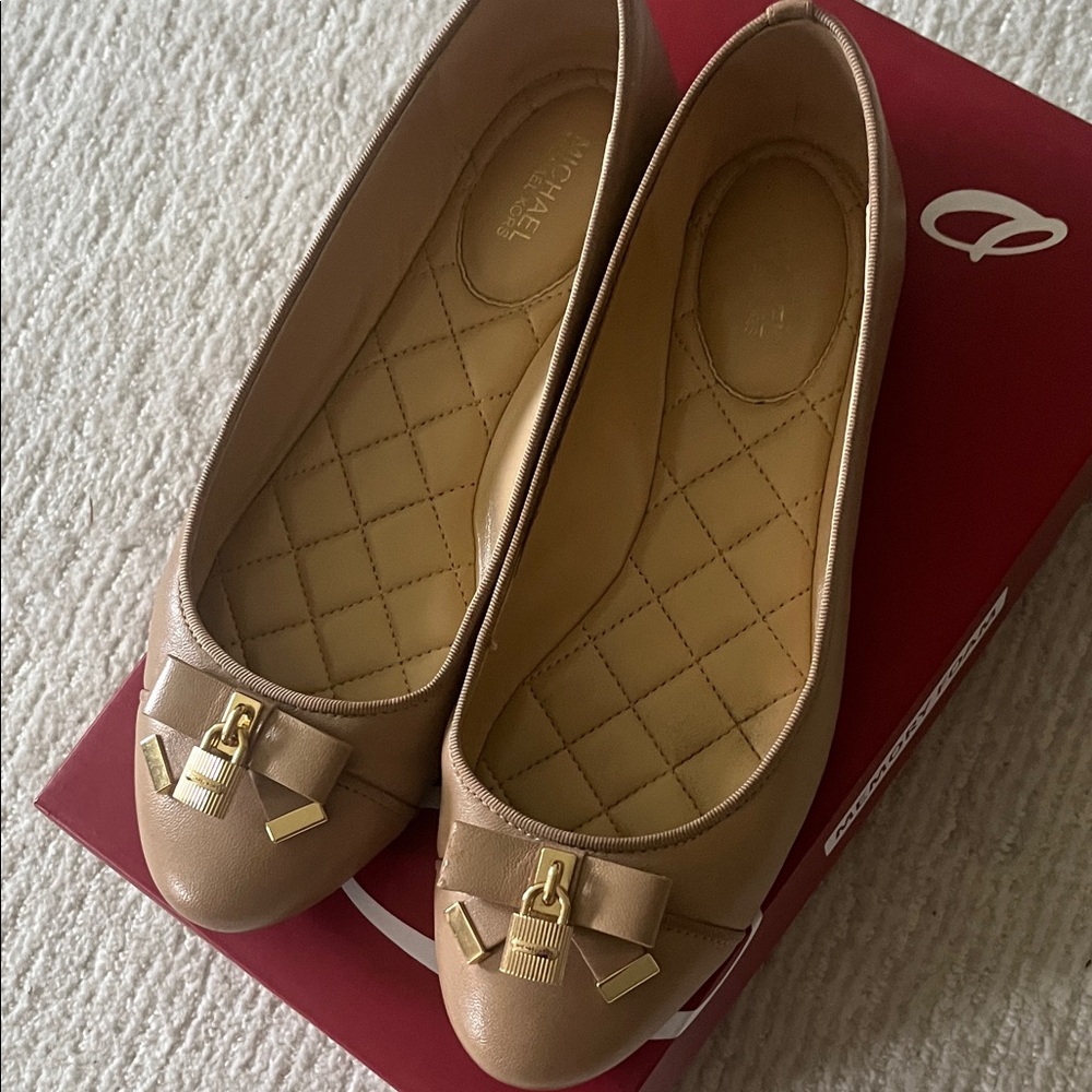 Michael Kors Tan Flats with Gold Details